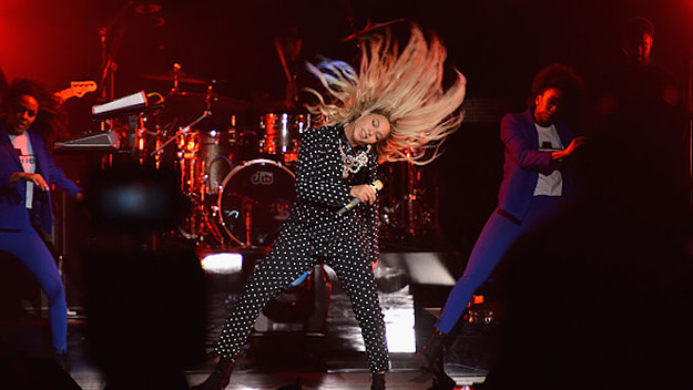 Beyonce performs on stage during a Get Out The Vote concert