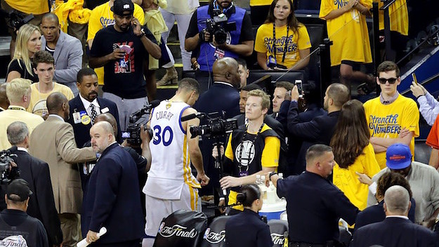 Steph Curry walks off court after Warriors blow 3 1 lead in NBA Finals.