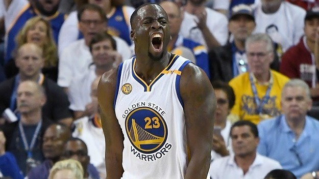 Draymond Green reacts to a call during a game.
