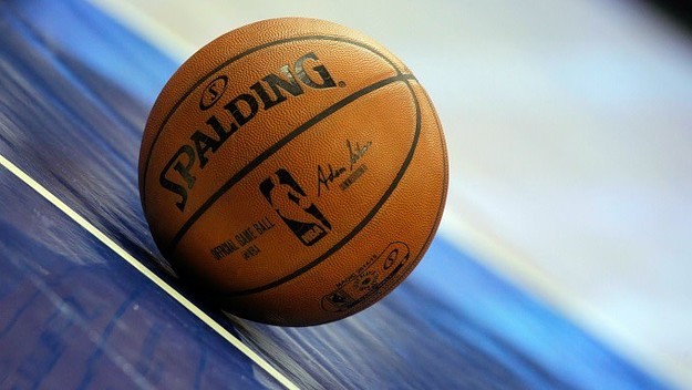 NBA ball on court.