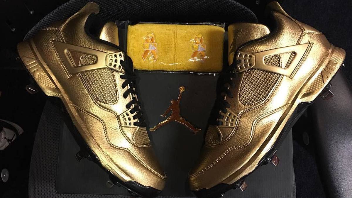 Gold Air Jordan 4 Cleats Pediatric Cancer