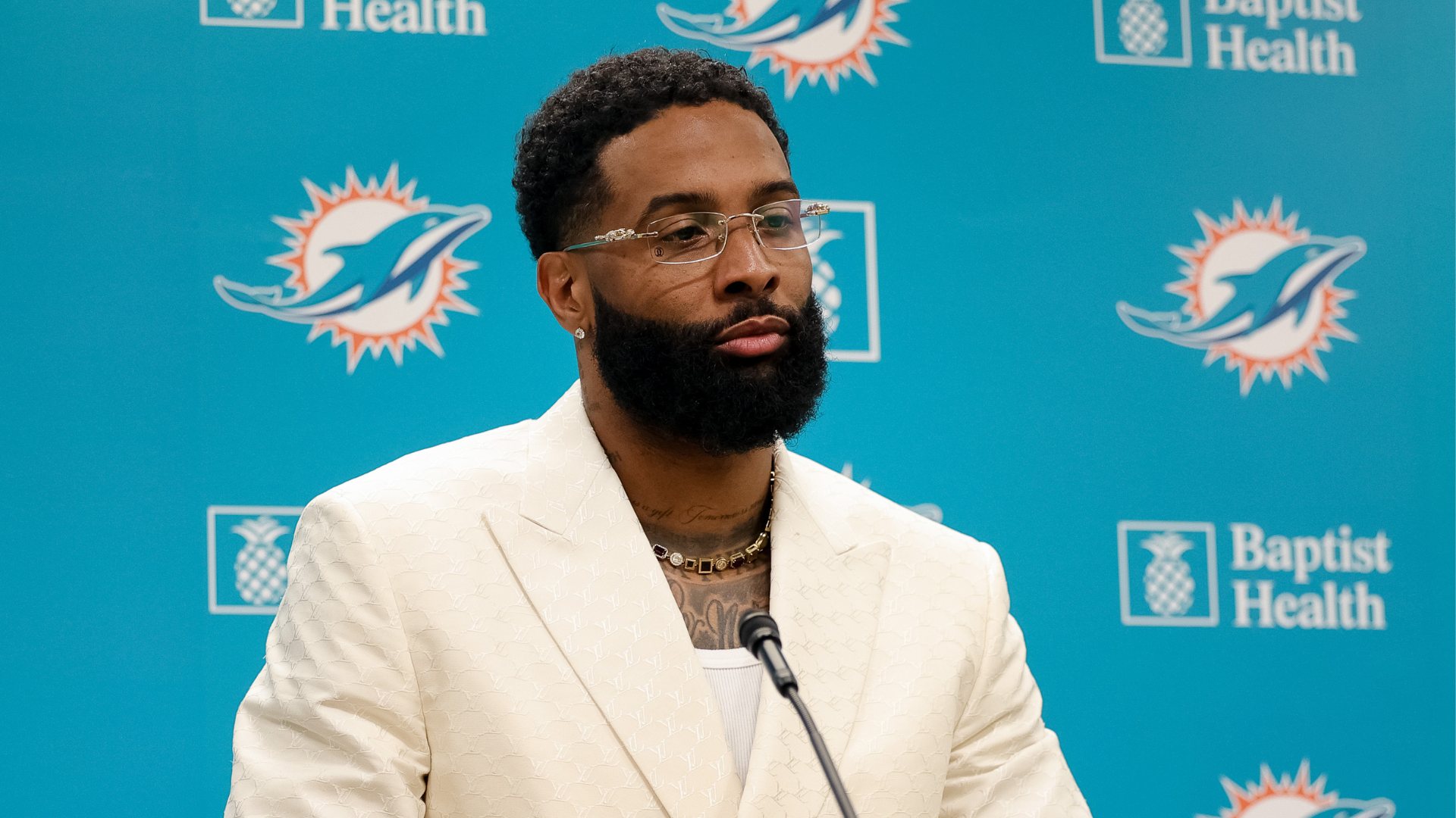 Odell Beckham Jr. at a press conference. 