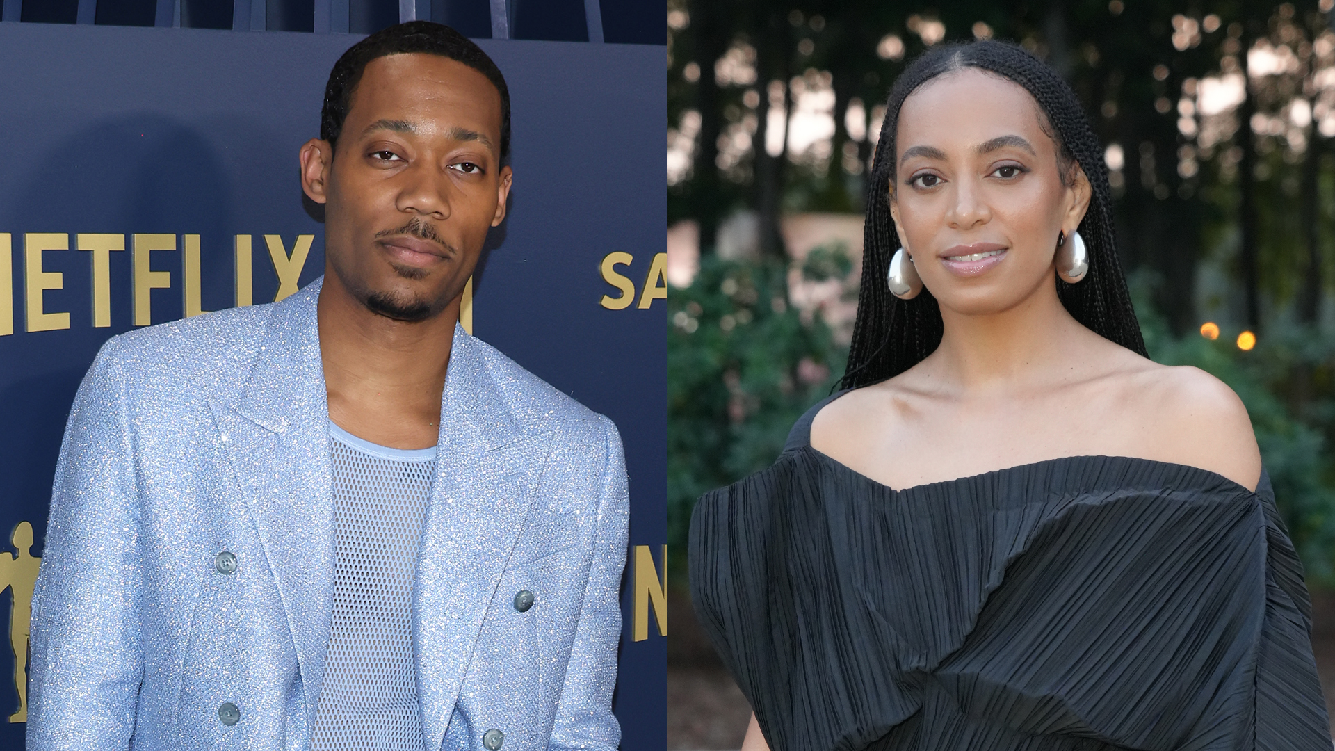 A split image showing Tyler James Williams and Solange Knowles.