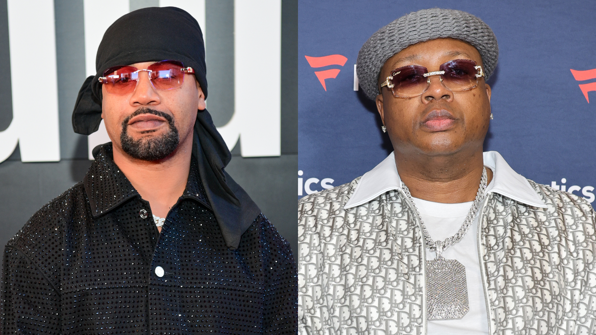 Juvenile and E-40 attending separate events. 