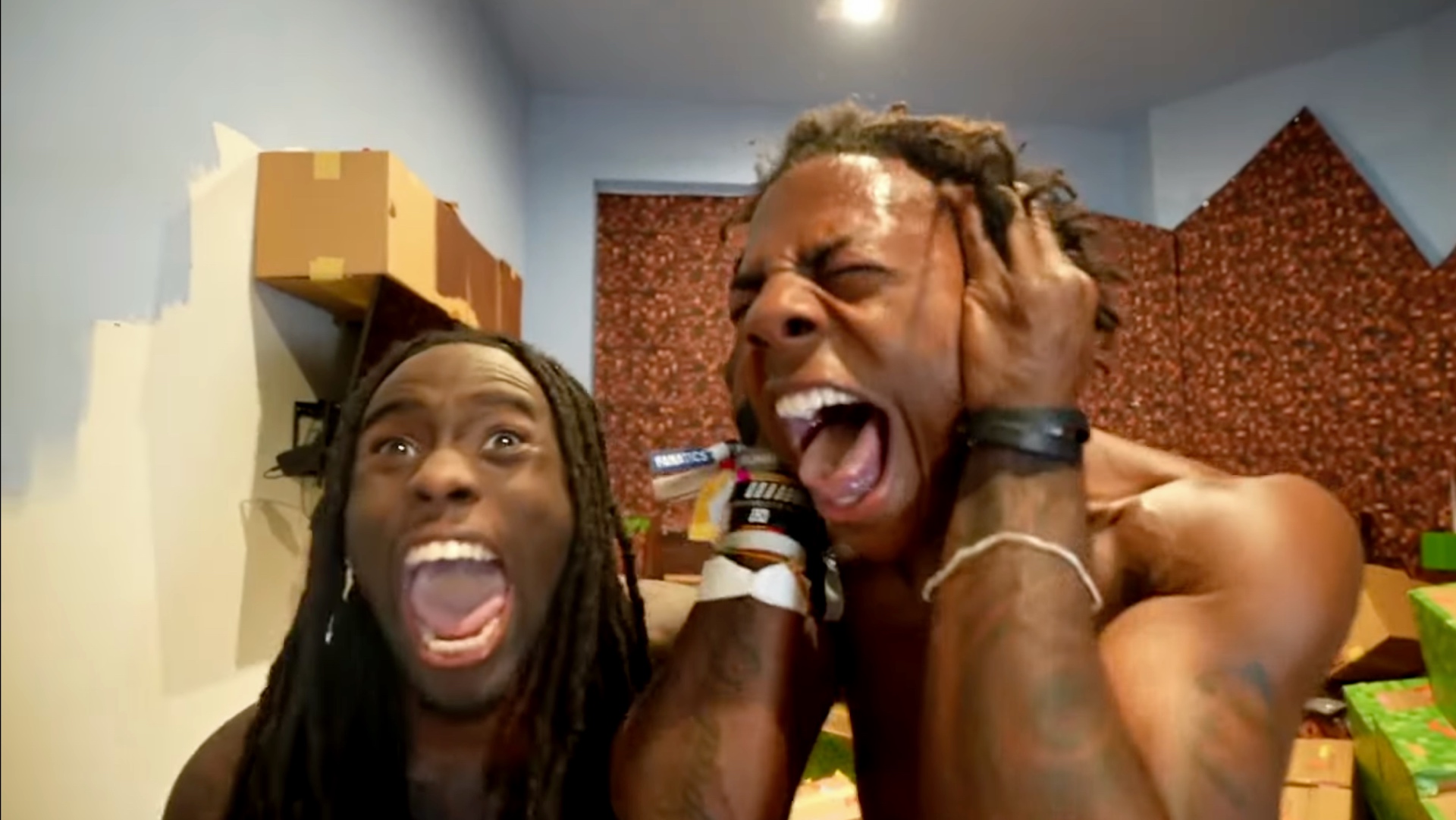 Kai Cenat (left) and IShowSpeed (right) scream their heads off after beating Hardcore Minecraft
