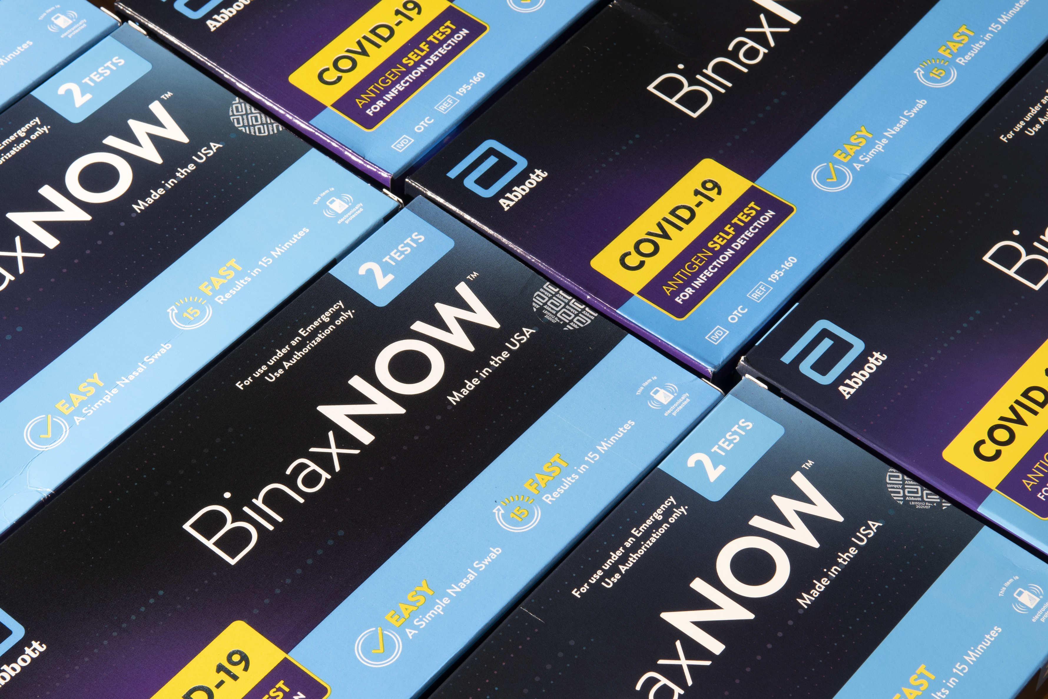 Boxes of a COVID-19 at-home test kit