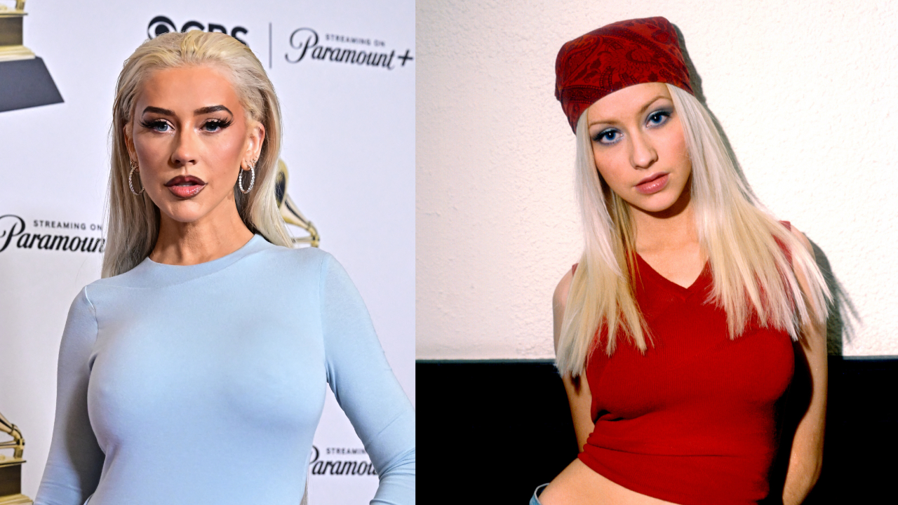 Left: Christina Aguilera in 2024. Right: Aguilera circa 2000