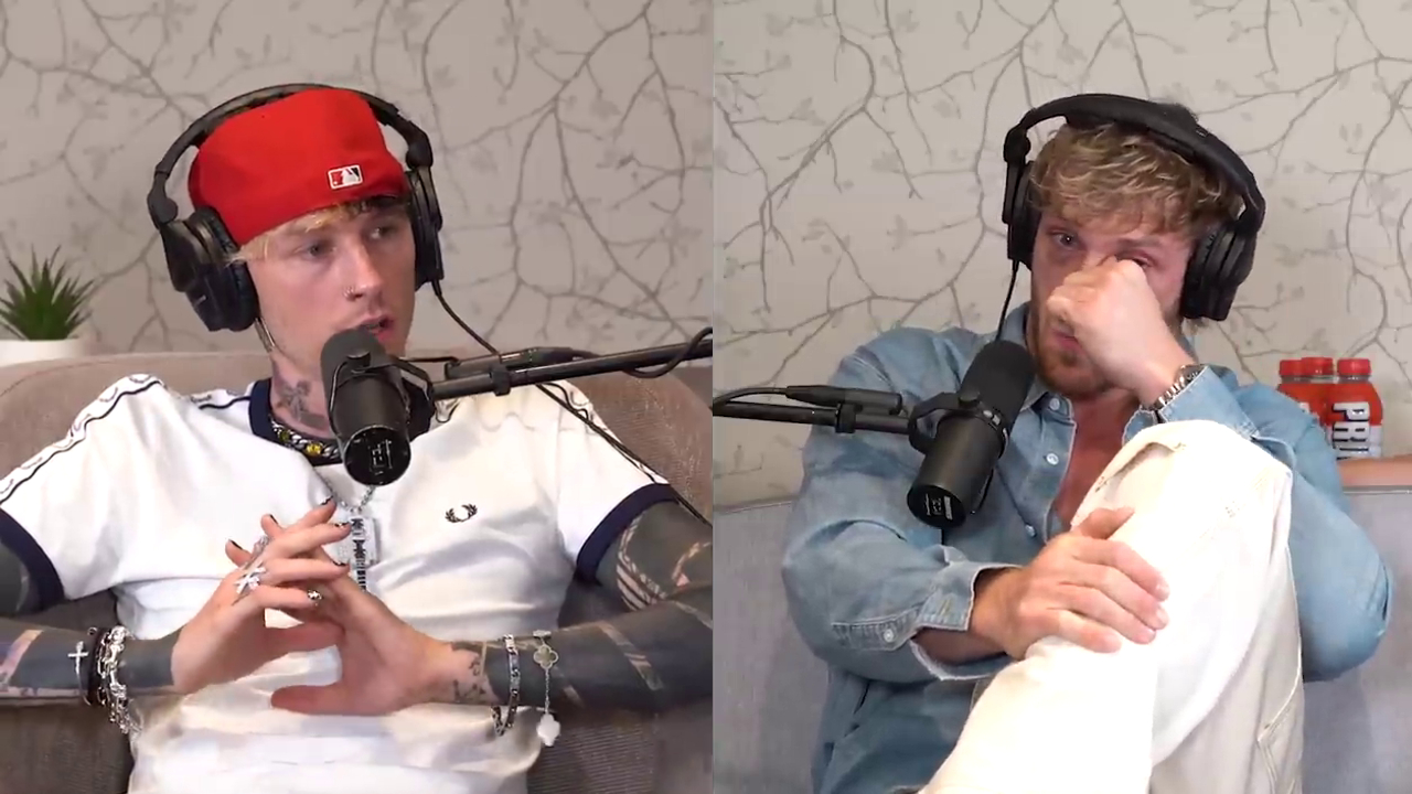 Left: Machine Gun Kelly. Right: Logan Paul crying.