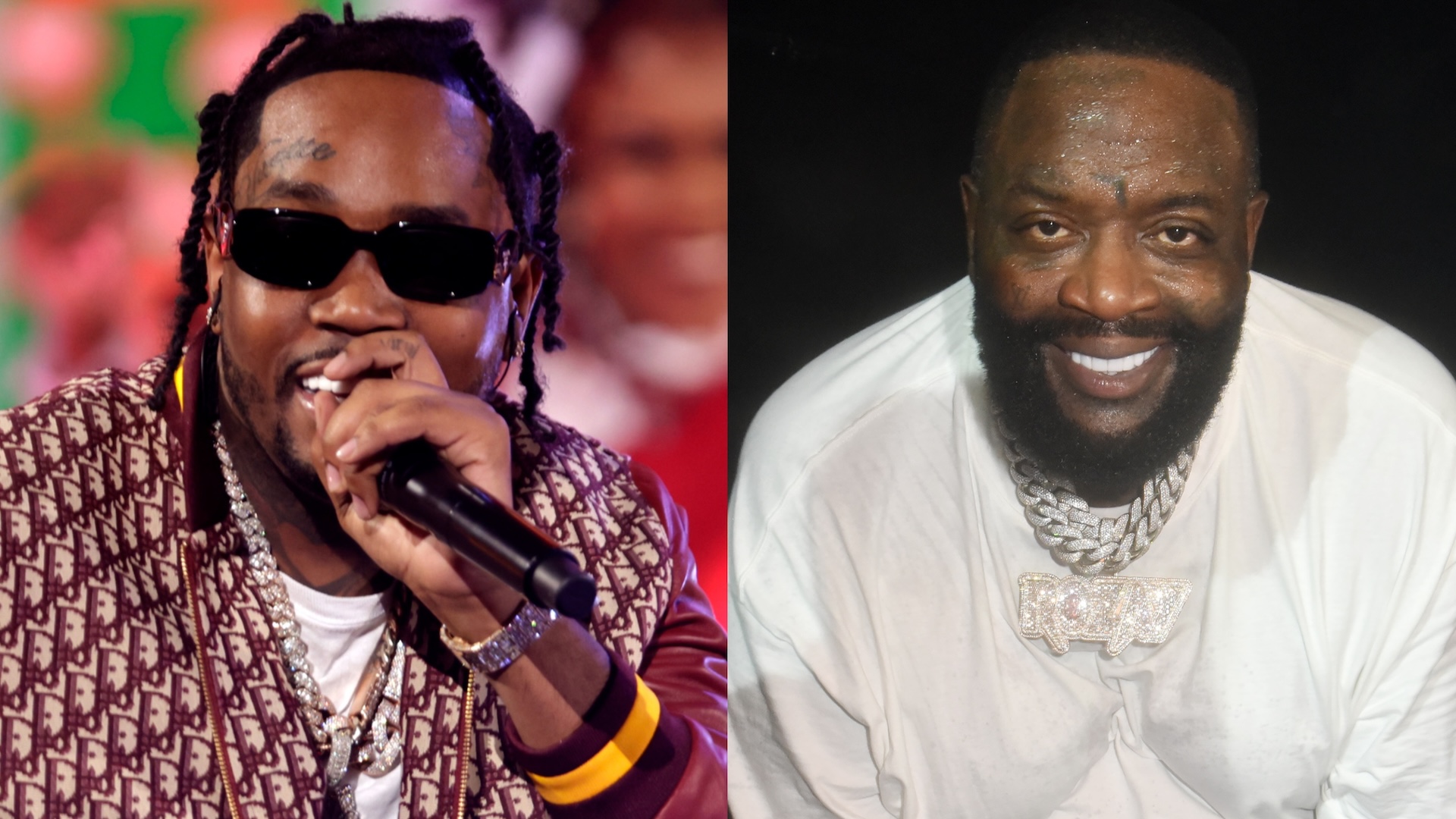 Splitscreen of Fivio Foreign and Rick Ross