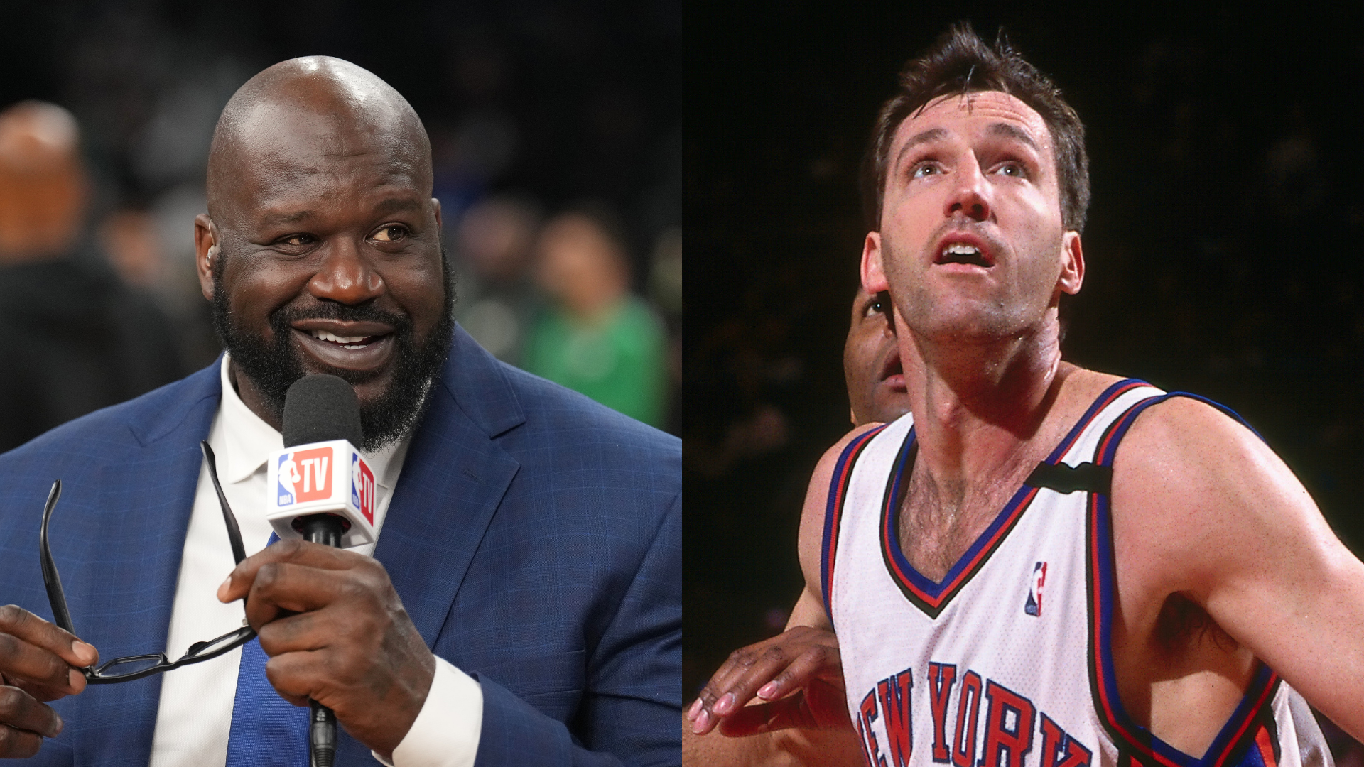 Shaquille O'Neal and Chris Dudley at separate basketball games.