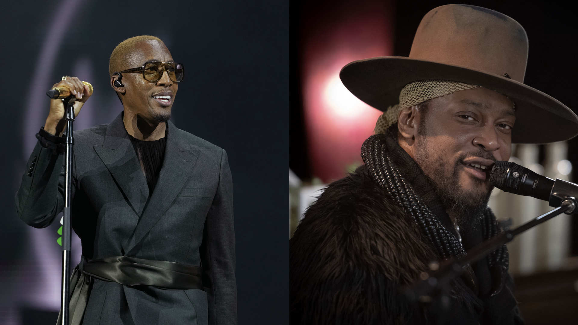 Raphael Saadiq performs onstage during Day 1 of the 2024 ESSENCE Festival of Culture presented by Coca-Cola at Caesars Superdome on July 05, 2024 in New Orleans, Louisiana,D'Angelo performs at The Apollo Theater on February 27, 2021 in New York City. 