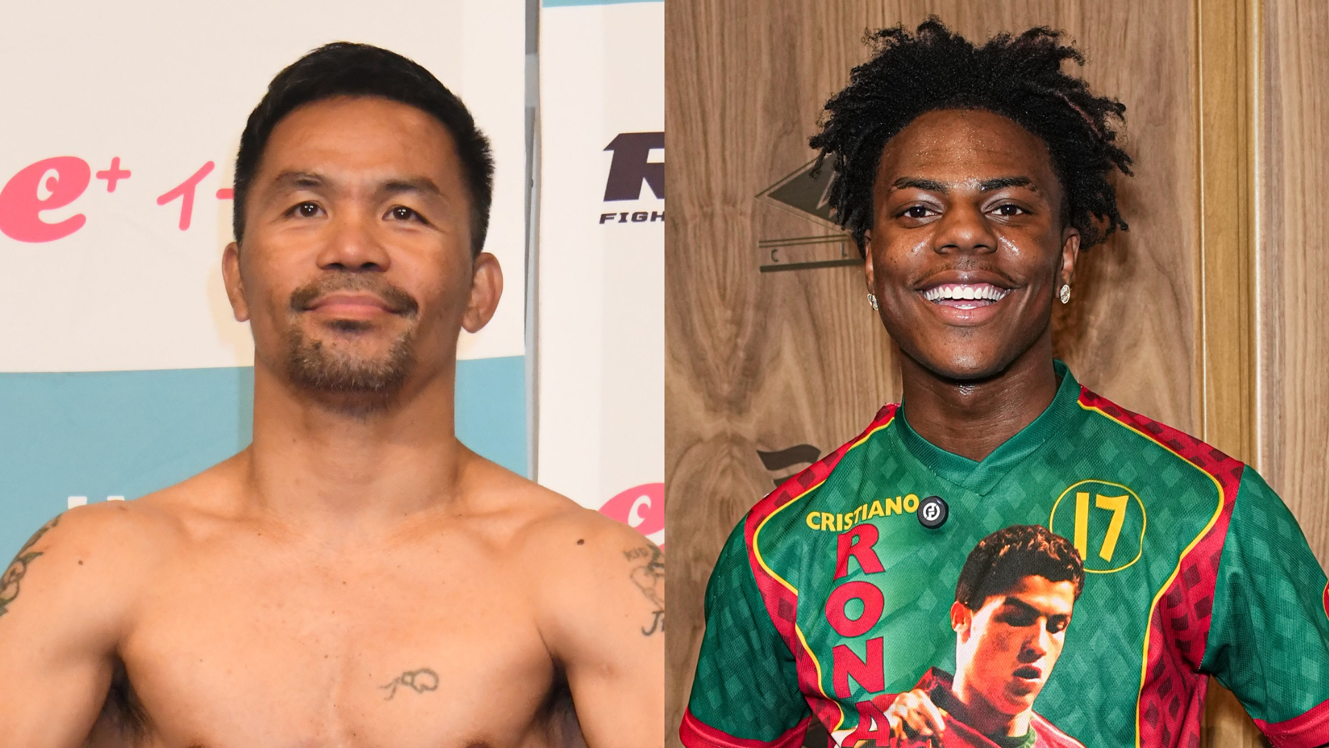 Manny Pacquiao and iShowSpeed at separate events.