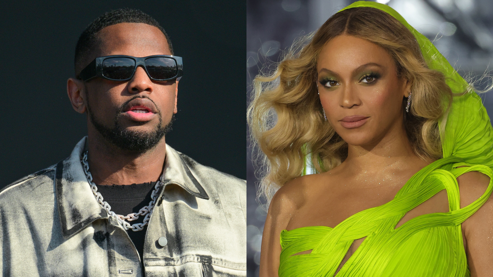 Fabolous and Beyoncé performing at separate concerts. 