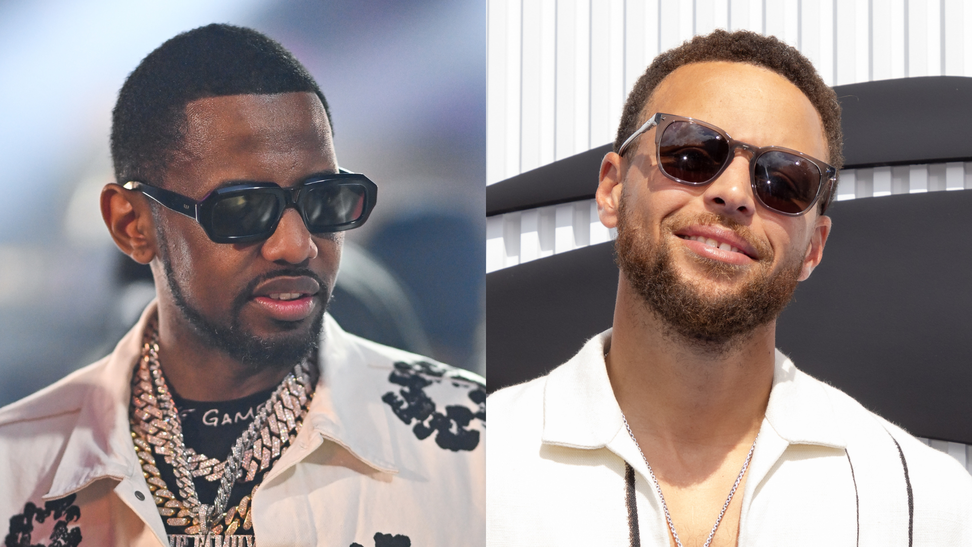 Fabolous and Steph Curry attending separate events.