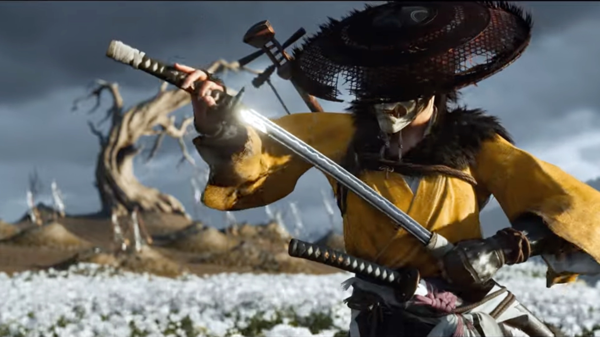 Ghost of Yotei protagonist Atsu draws her sword.