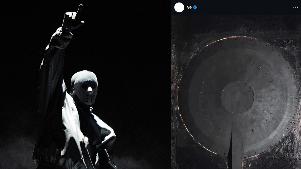 ye in hockey mask pointing finger and IG post