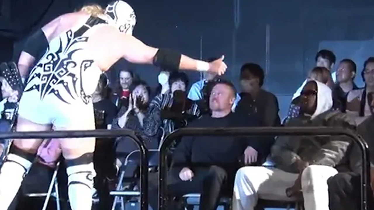 Screenshot of Ye at a wrestling show.