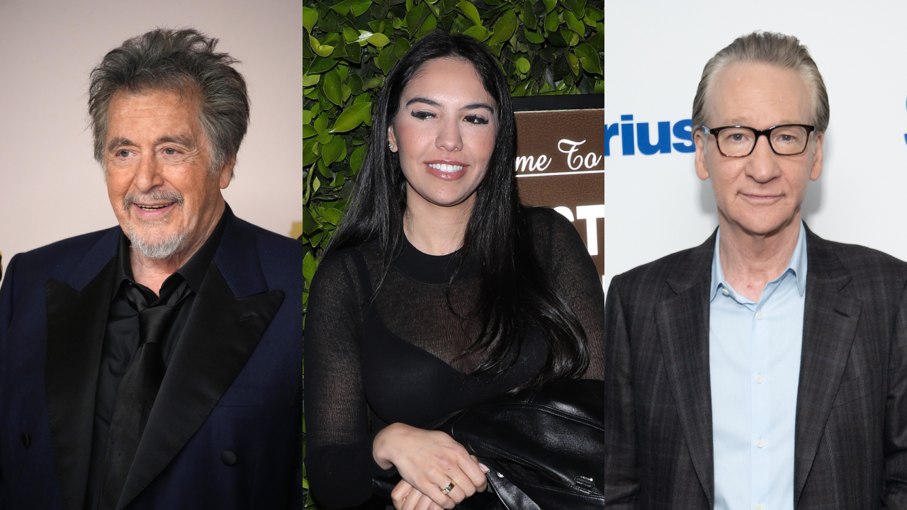 Split image. Left: Al Pacino. Center: Noor Alfallah. Right: Bill Maher.