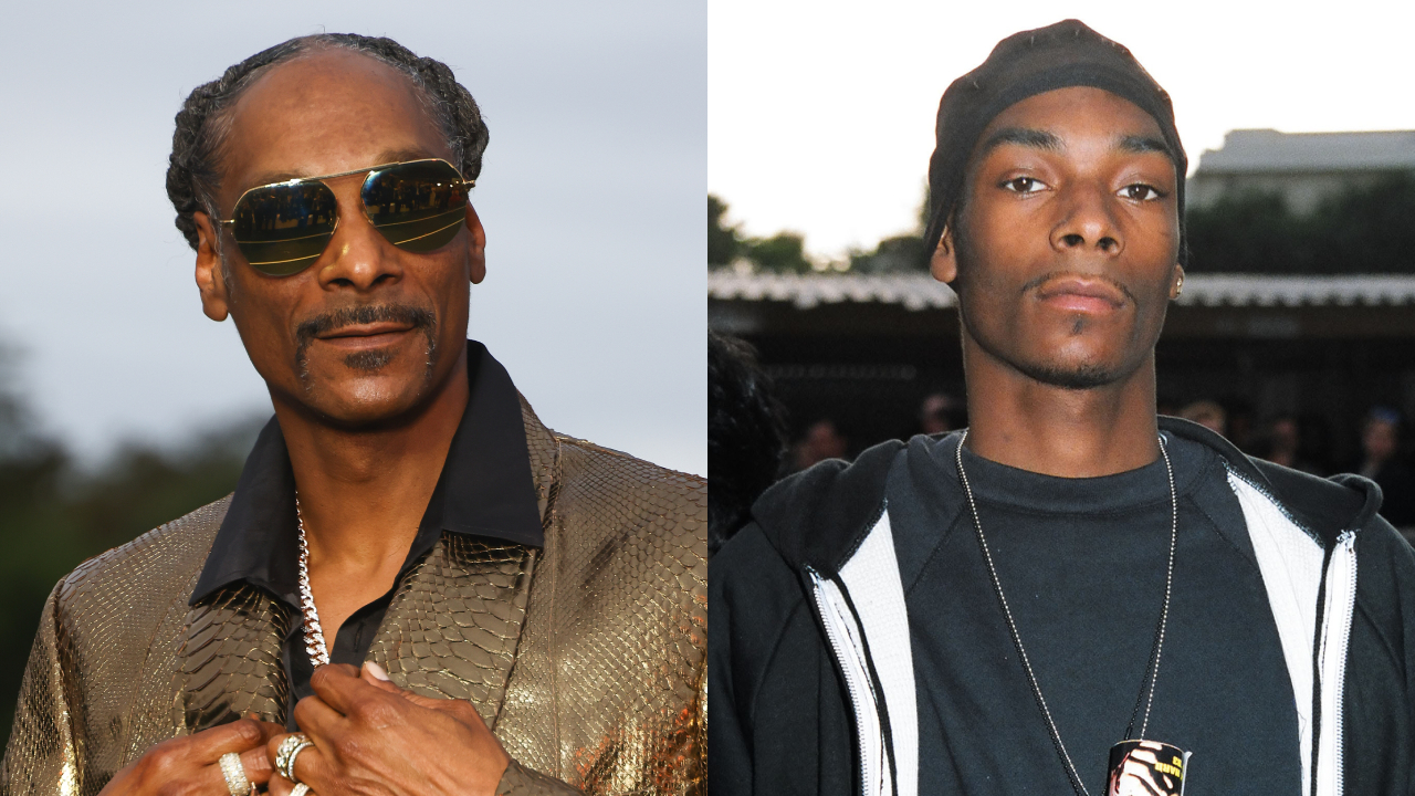 Split image of Snoop Dogg in 2024 on left, 1993 on right.
