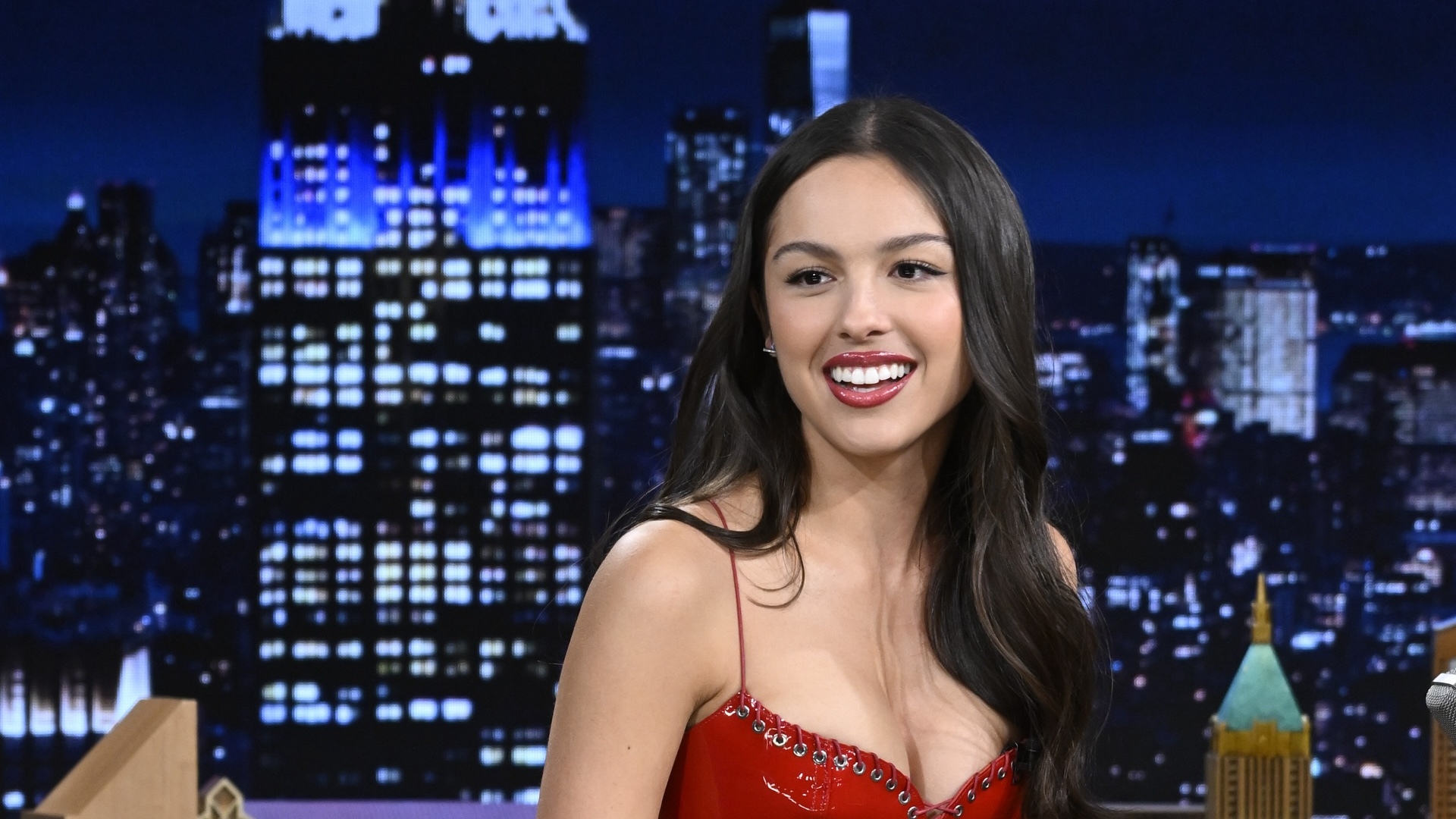 THE TONIGHT SHOW STARRING JIMMY FALLON -- Episode 2042 -- Pictured: Singer-songwriter Olivia Rodrigo during an interview on Tuesday, October 29, 2024
