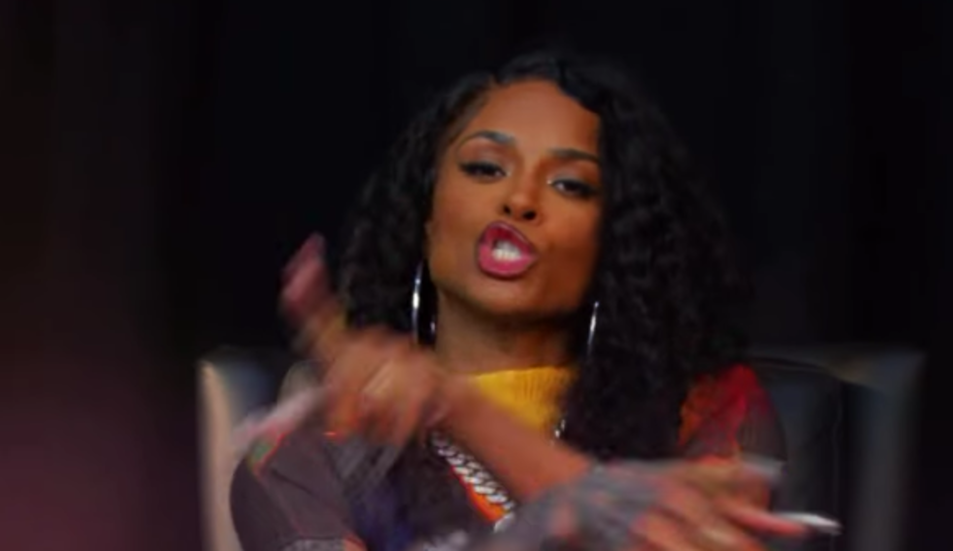 Ciara gestures if she is GloRilla.