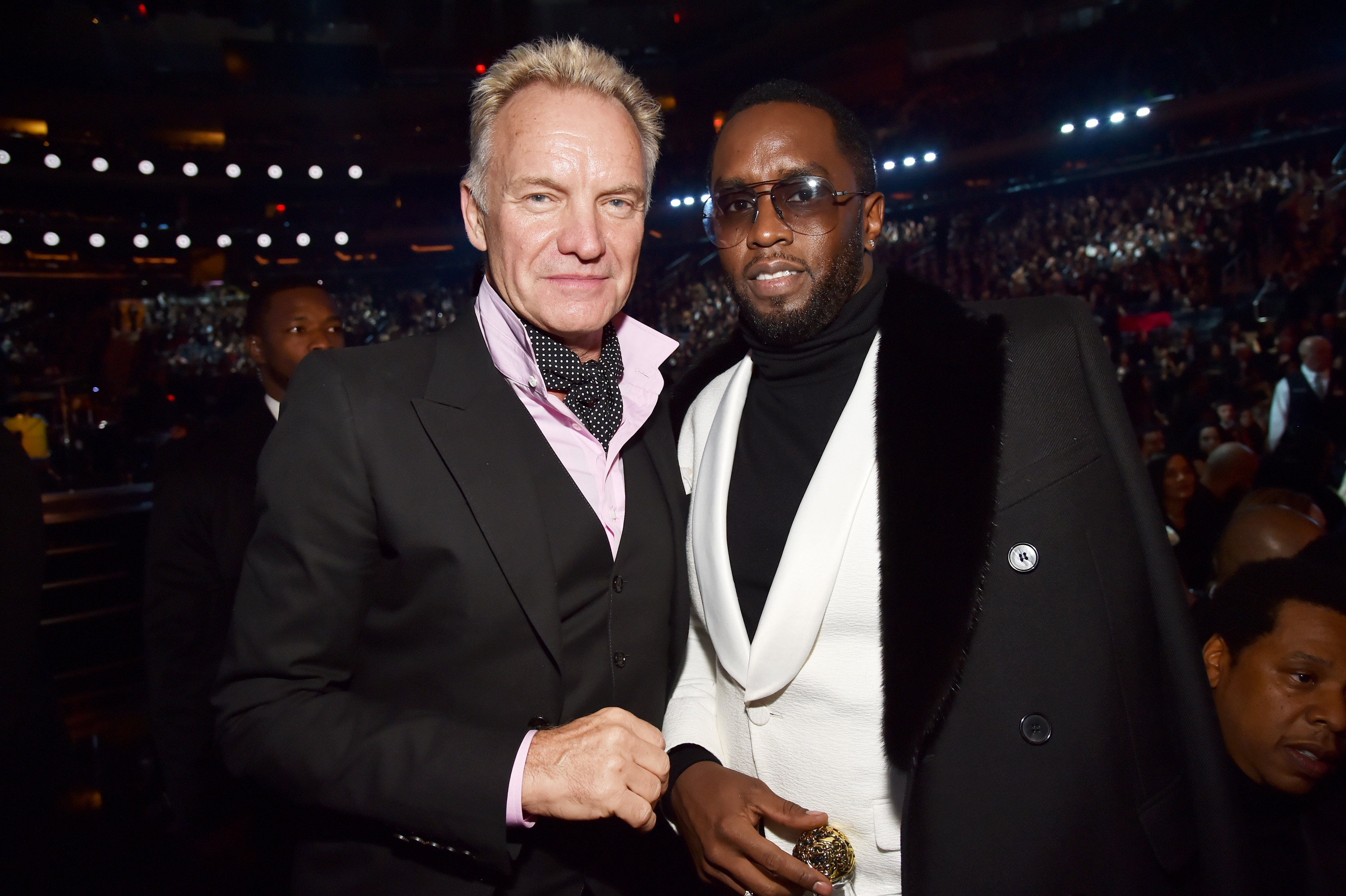 NEW YORK, NY - JANUARY 28: Recording artists Sting and Sean "Diddy" Combs attend the 60th Annual GRAMMY Awards at Madison Square Garden on January 28, 2018 in New York City.
