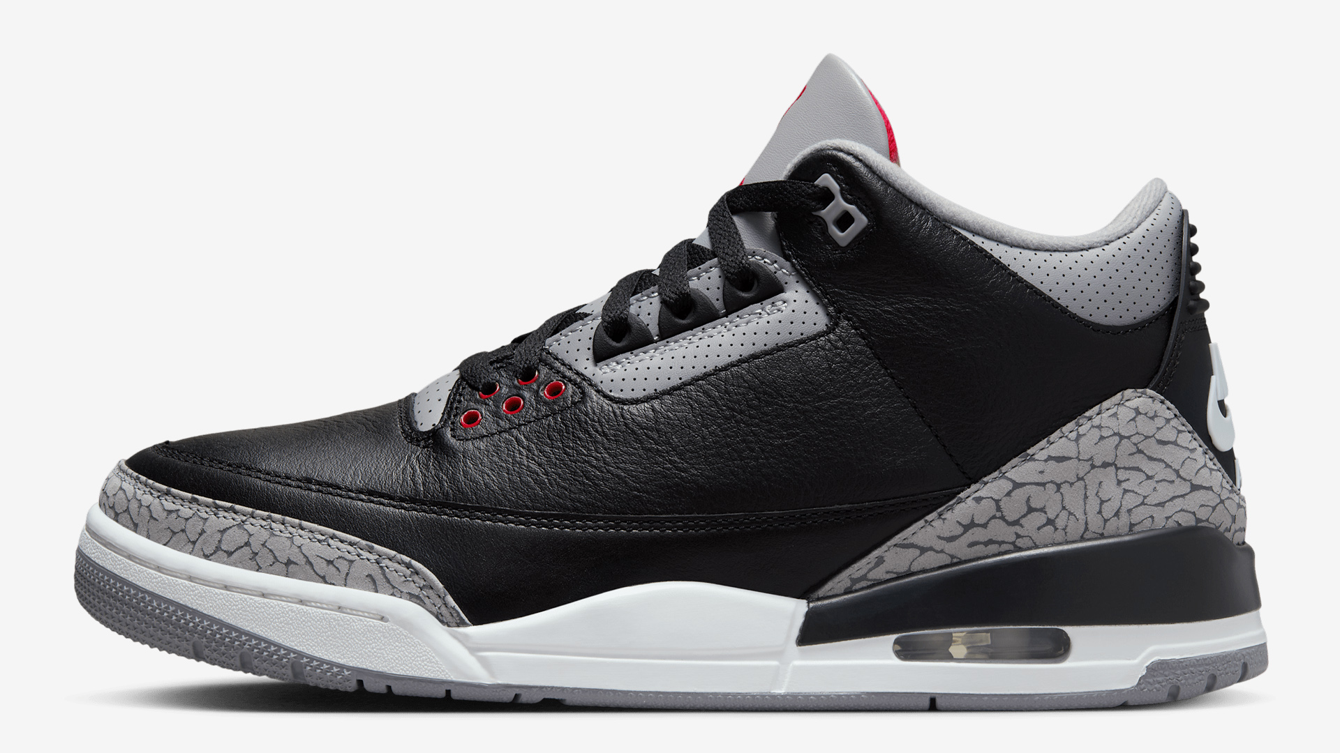 The 'Black Cement' Air Jordan 3 colorway.