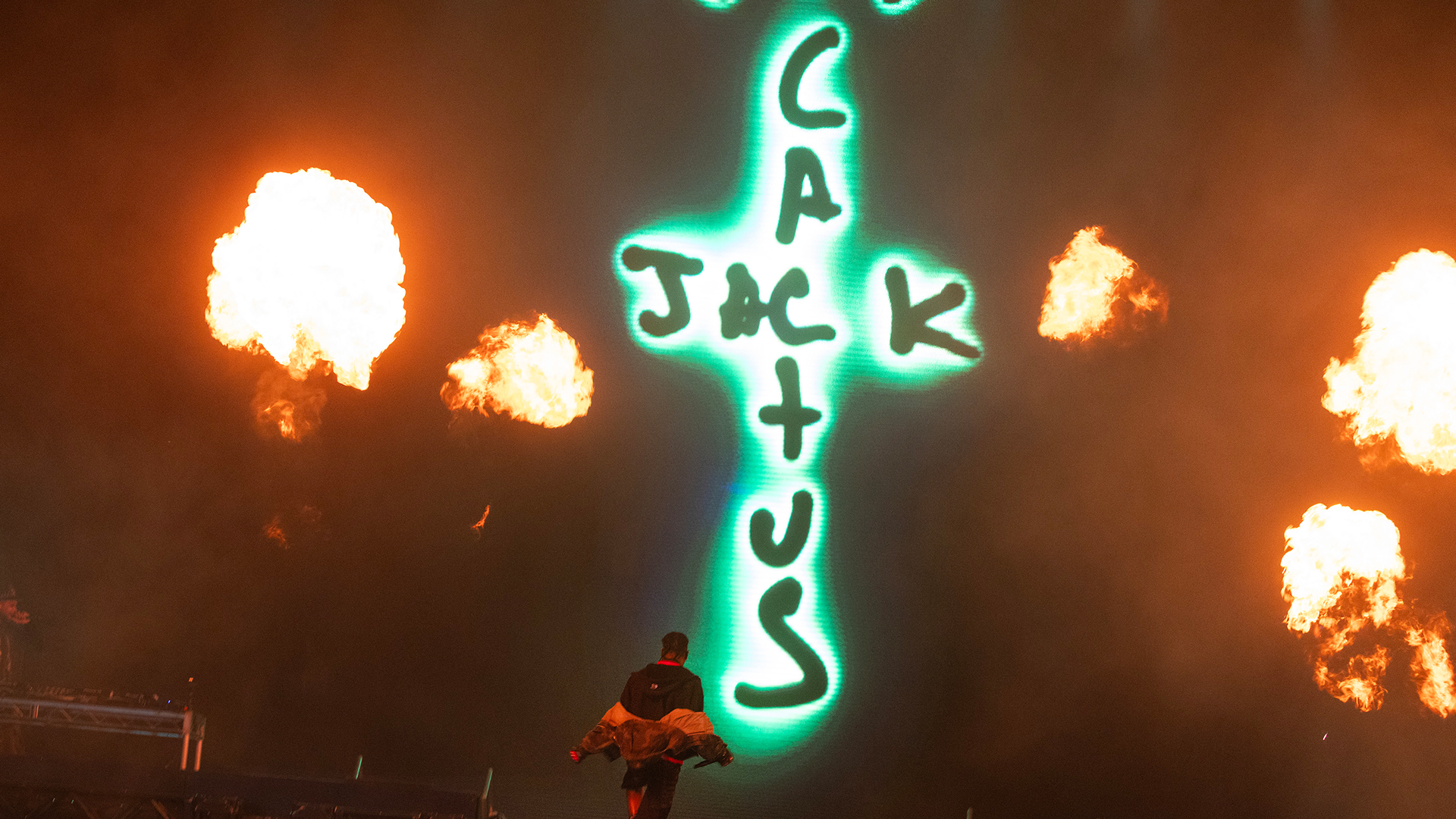 Travis Scott performs with Cactus Jack during the Lyrical Lemonade Summer Smash Festival.