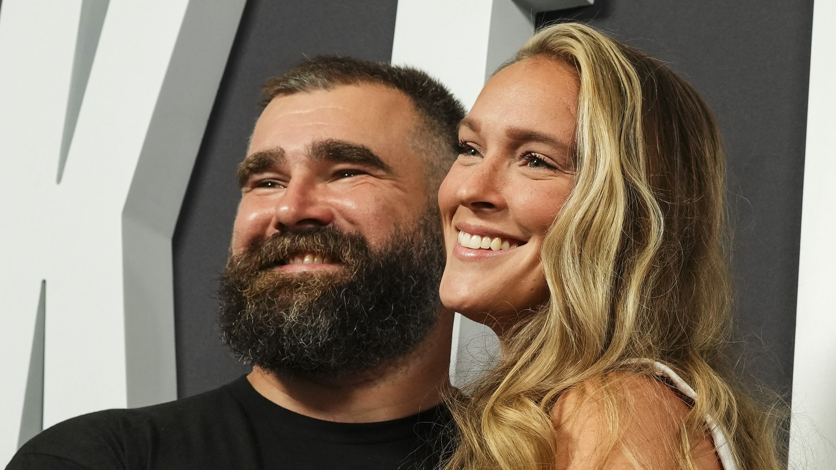 (L-R) Jason Kelce poses for a photo with Kylie Kelce during the Kelce documentary premiere at Suzanne Roberts Theater on September 8, 2023 in Philadelphia, Pennsylvania. 