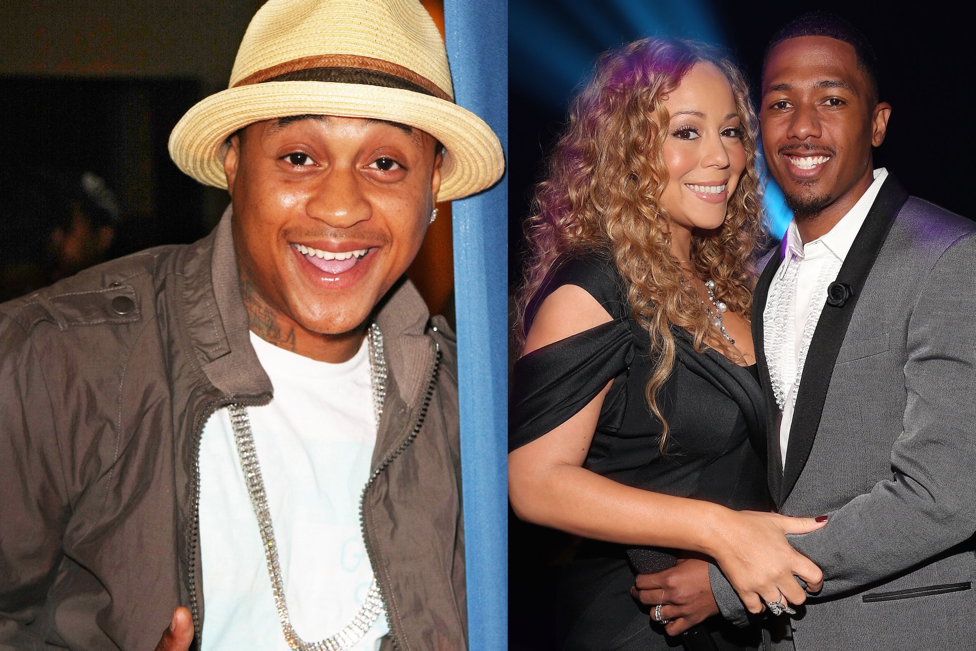 Orlando Brown smiling in a hat; Mariah Carey and Nick Cannon posing together, both smiling.