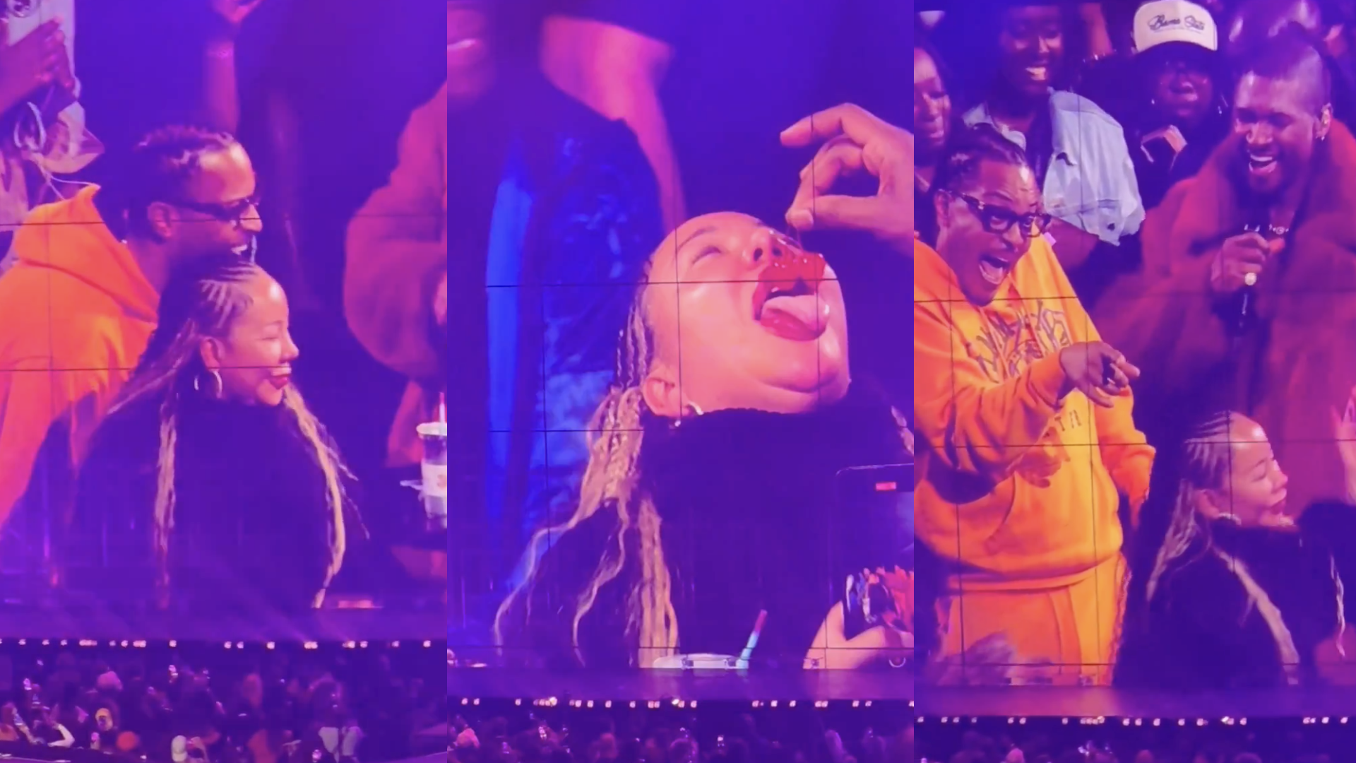 Video from concert shows Usher feeding cherries to Tameka "Tiny" Harris.