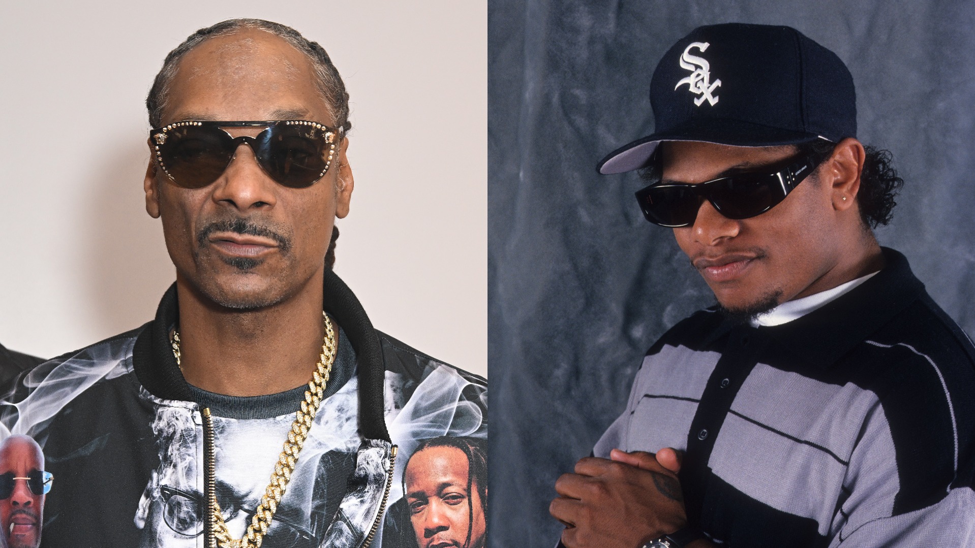 Split image of Snoop Dogg and Eazy-E.