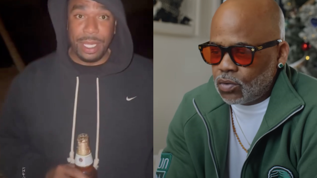 Two men are pictured: one in a black hoodie holding a bottle, and the other wearing sunglasses and a green jacket indoors.
