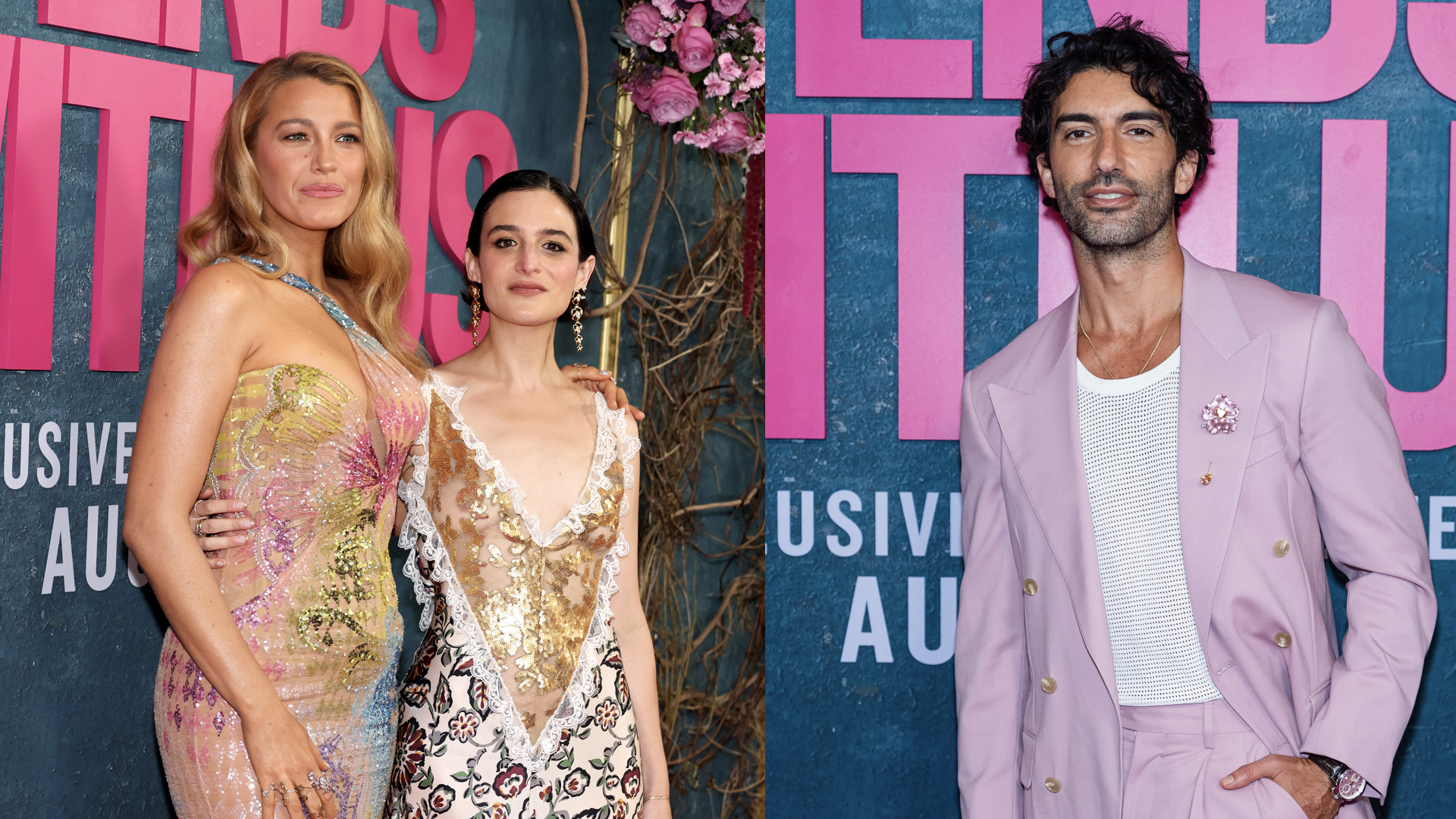 Blake Lively and Jenny Slate attend the "It Ends With Us" New York Premiere at AMC Lincoln Square Theater on August 06, 2024 in New York City/Justin Baldoni attends the "It Ends With Us" New York Premiere at AMC Lincoln Square Theater on August 06, 2024 in New York City.