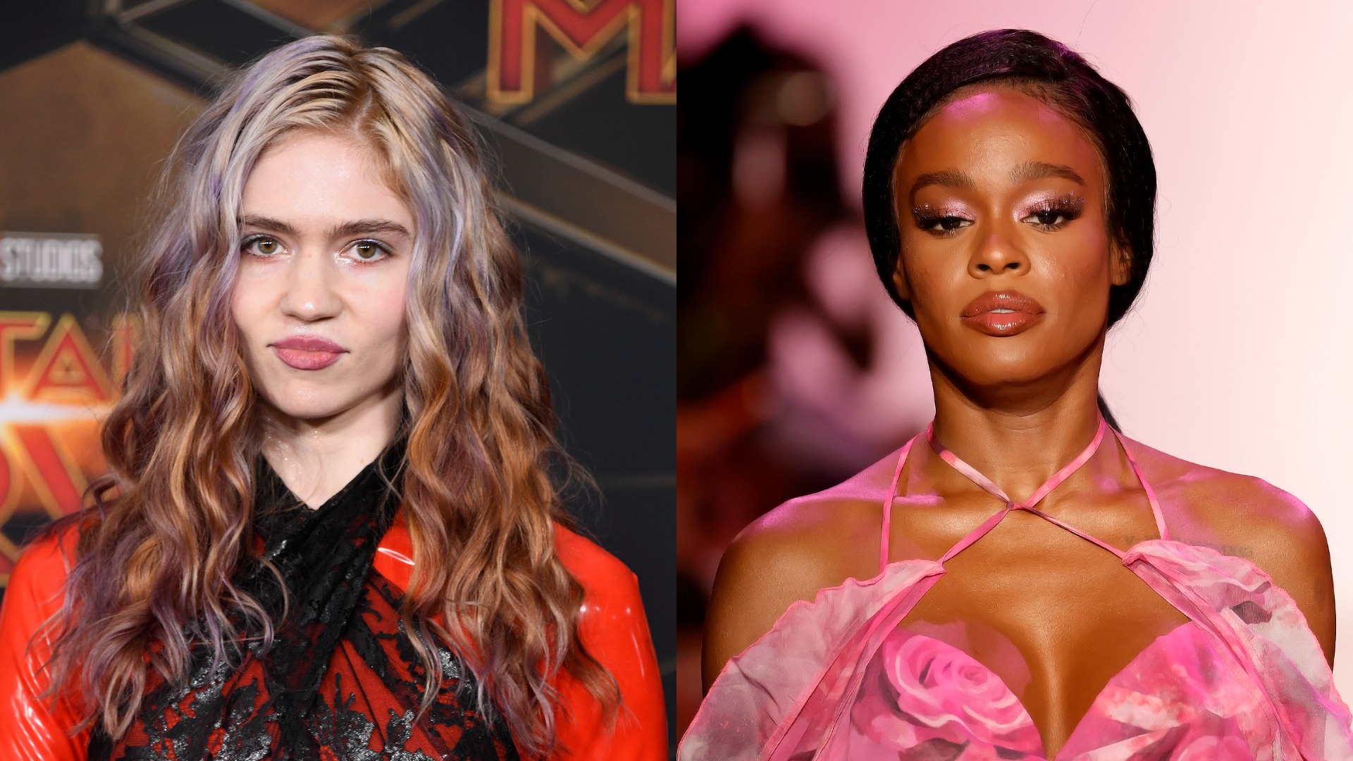 Split screen of Grimes and Azealia Banks.