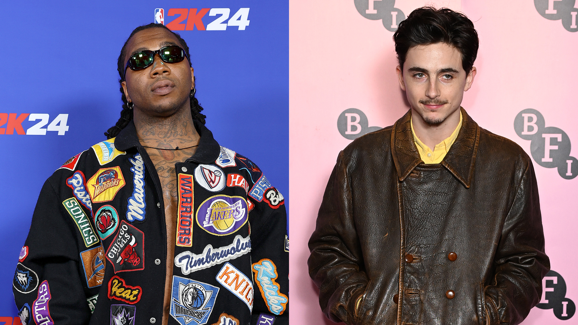 A split image showing Lil B and Timothée Chalamet.