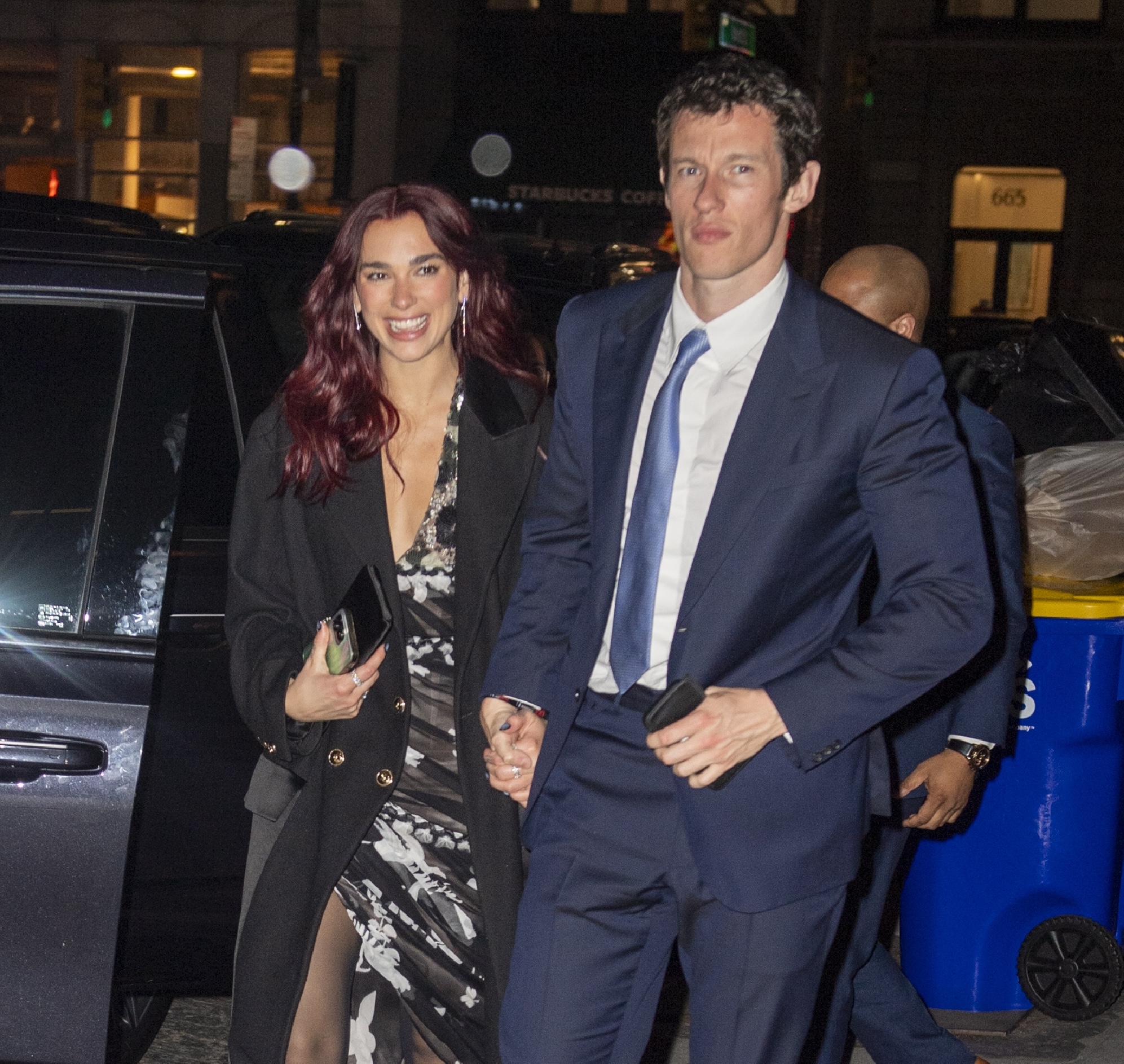 MANHATTAN, NEW YORK - APRIL 25: Dua Lipa and Callum Turner are seen going to dinner on April 26, 2024 in Manhattan, New York.