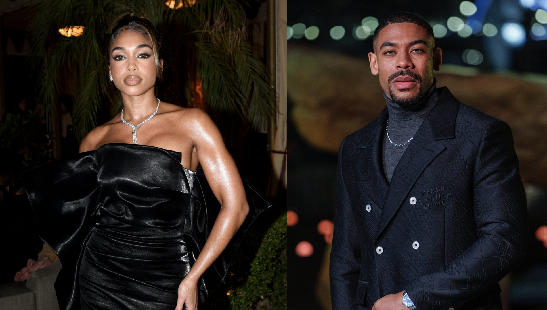 Lori Harvey, dressed by Max Mara, attends Max Mara Celebrates Joey King As the 2024 WIF Max Mara Face of the Future Award Recipient Cocktail Event at Chateau Marmont on October 23, 2024 in Los Angeles, California/Aaron Pierre attends the 'Pride Rock' photocall for "Mufasa: The Lion King" at Potters Field on December 11, 2024 in London, England.
