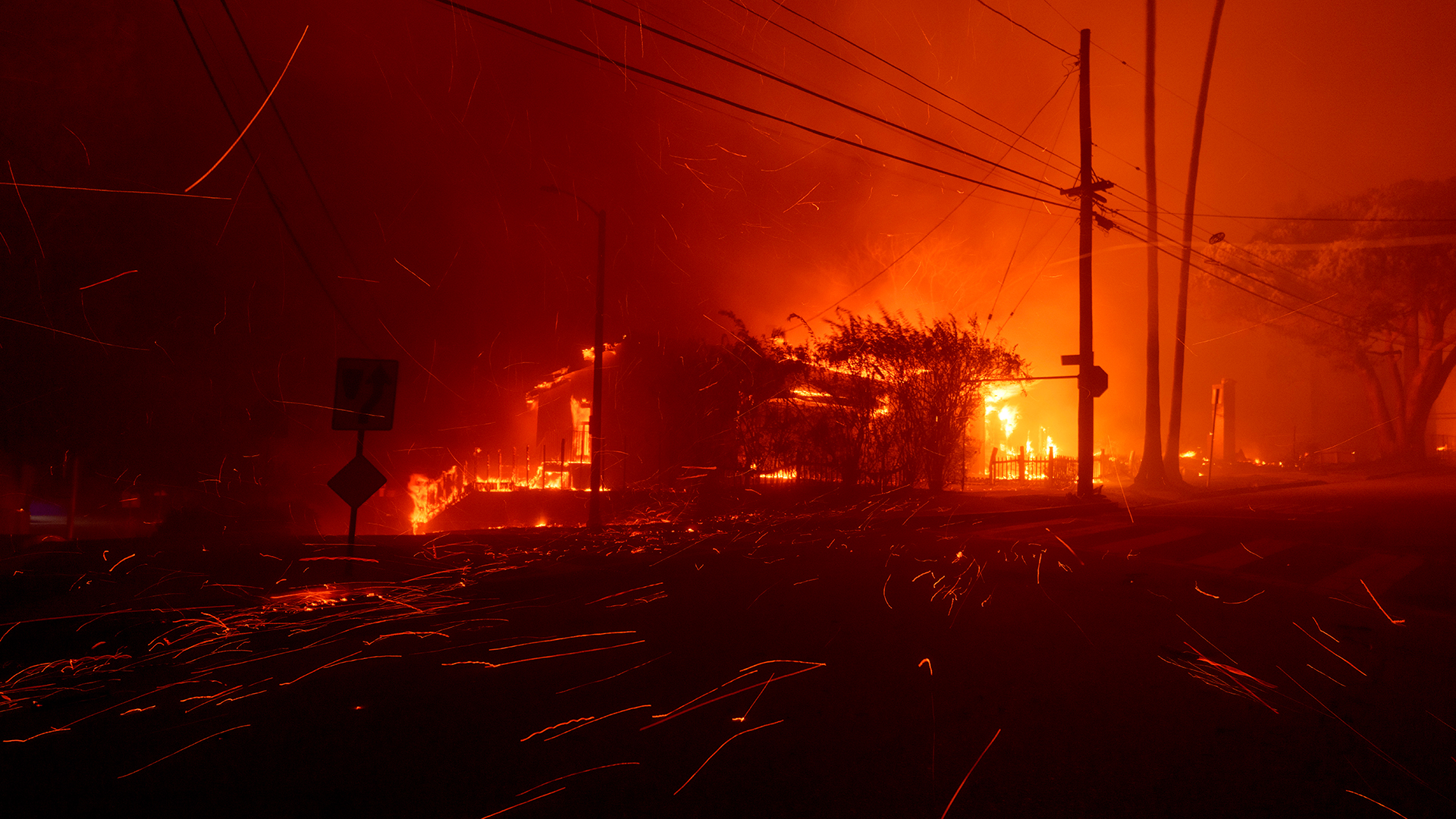 Flames from the Palisades Fire burn a home on January 7, 2025 in the Pacific Palisades neighborhood of Los Angeles, California.