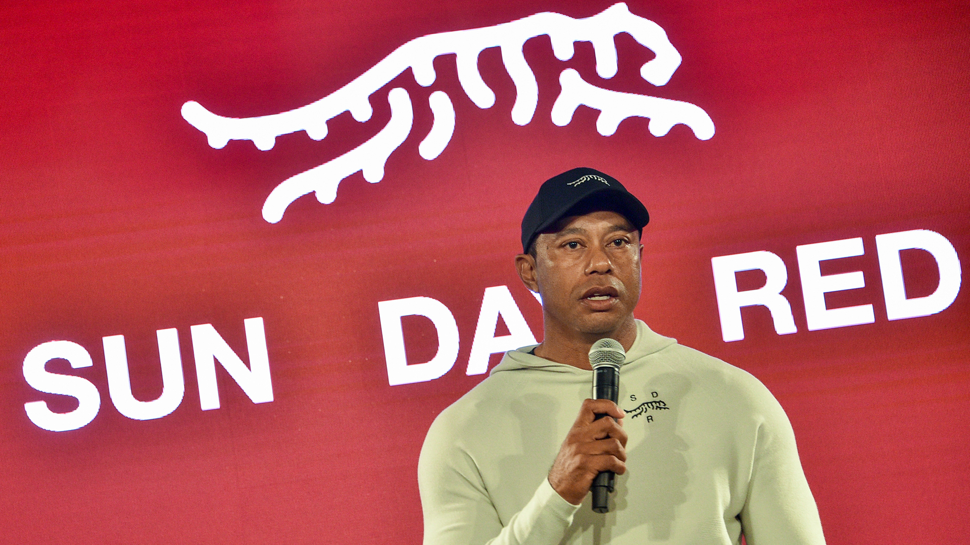 Tiger Woods at the launch of Tiger Woods and TaylorMade Golf's new apparel and footwear brand "Sun Day Red."