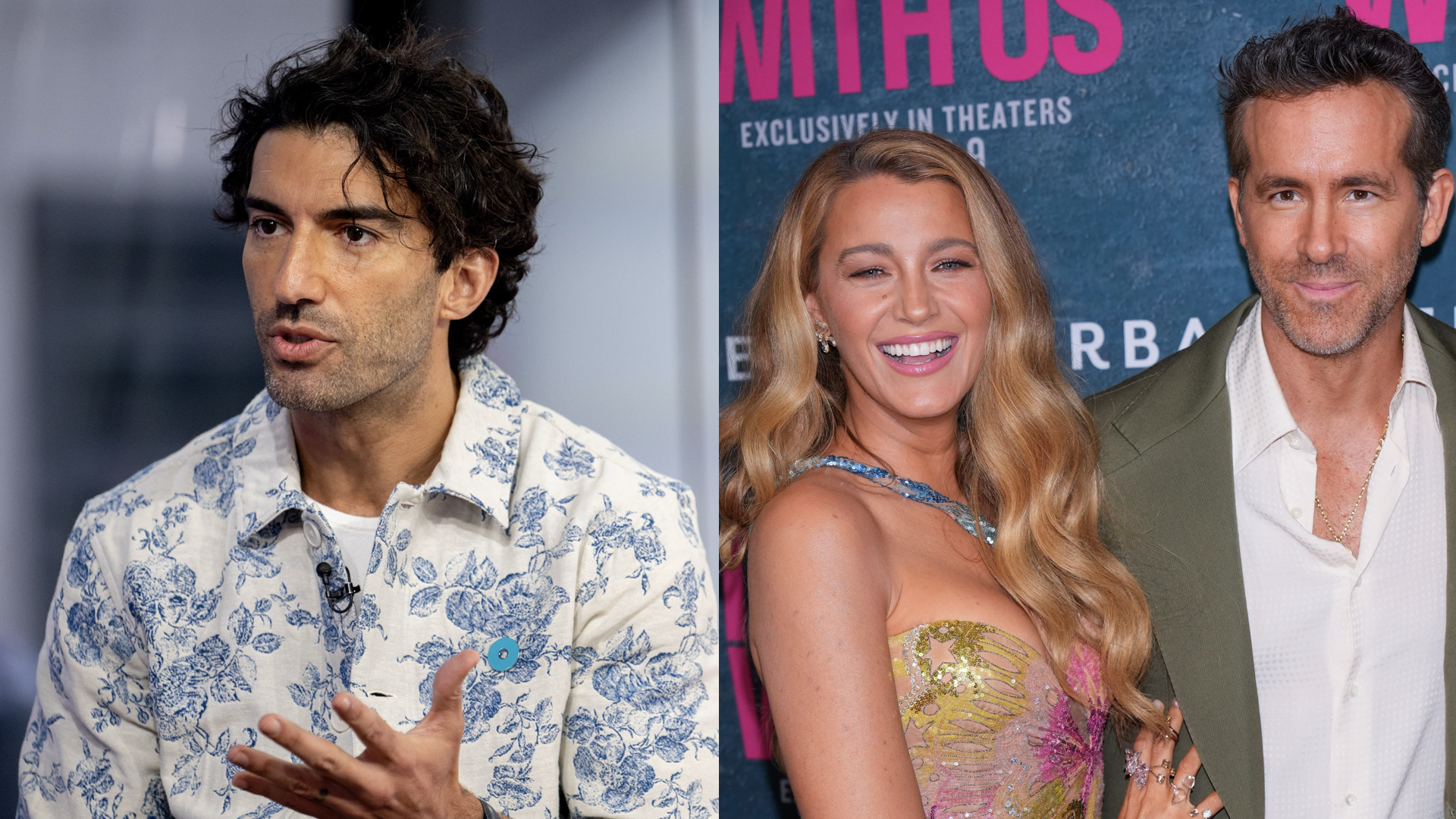 (L) Justin Baldoni on Thursday, August 08, 2024. (R) Blake Lively and Ryan Reynolds attend the "It Ends With Us" New York Premiere at AMC Lincoln Square Theater on August 6, 2024 in New York City.