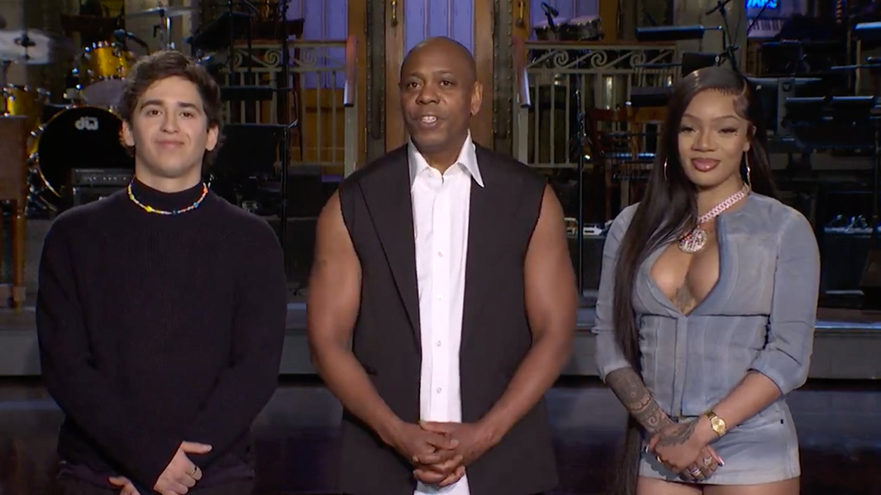 Marcello Hernandez, Dave Chappelle, and GloRilla in a 'Saturday Night Live' promo.