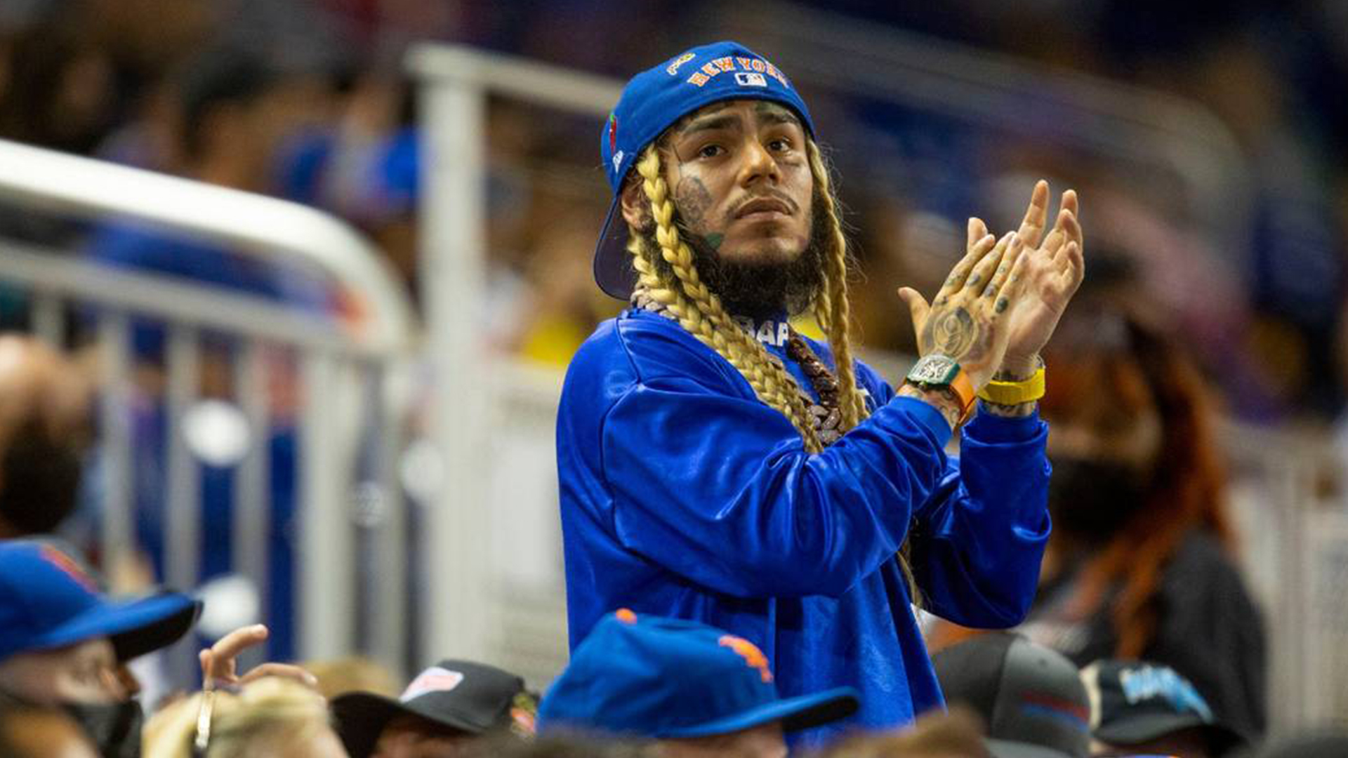 6ix9ine at a New York Mets and Miami Marlins game.