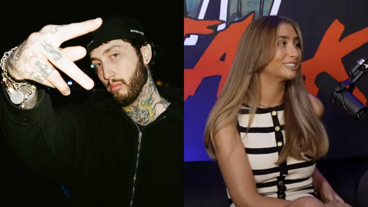 FaZe Banks with tattoos and Lily Phillips with long hair sit in separate images. The man wears a black hoodie, and the woman is in a striped dress.