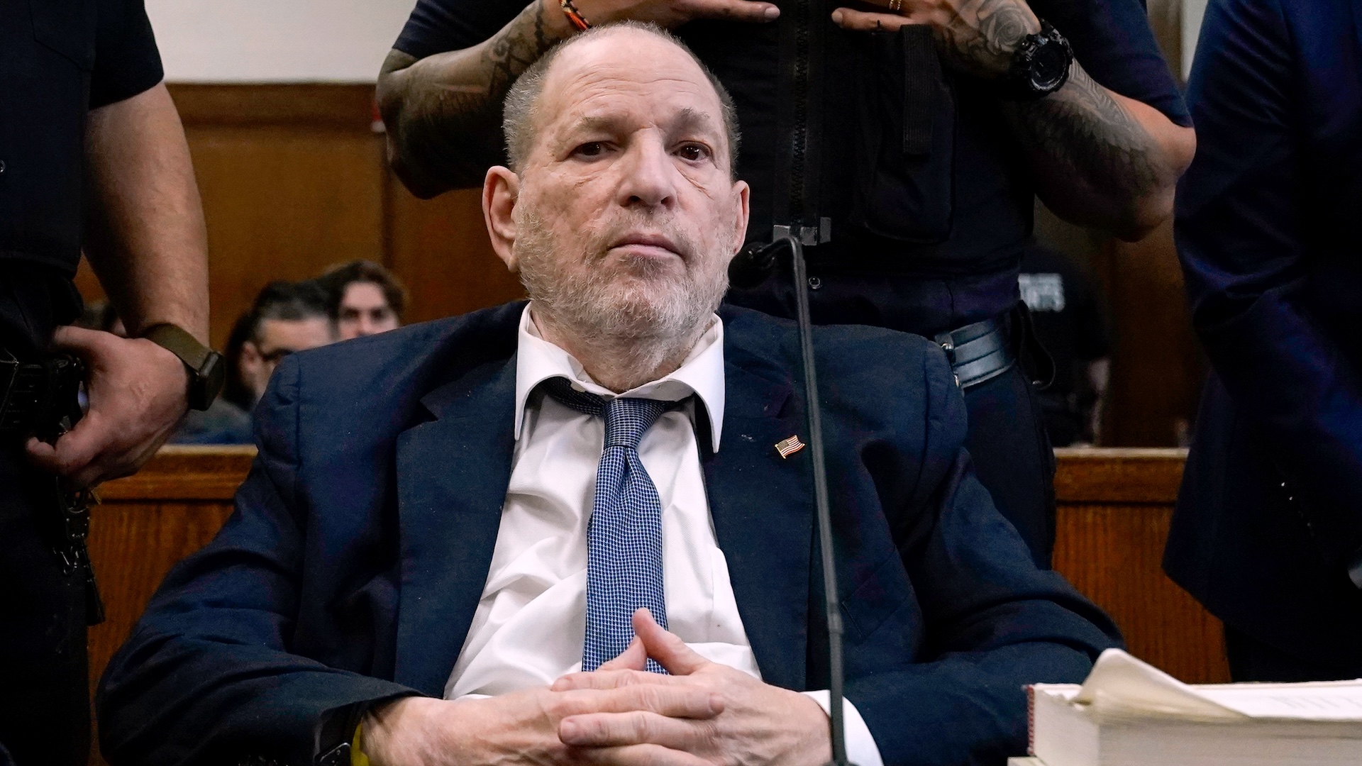 NEW YORK, NEW YORK - JANUARY 29: Former film producer Harvey Weinstein appears for a pre-trial hearing on January 29, 2025 at New York Supreme Court in New York City. It's expected that Weinstein will learn the date of his retrial after his 2020 rape conviction was overturned.
