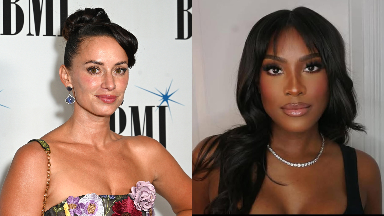 Two women are pictured. YesJulz on the left has dark hair in an updo and wears a floral dress. Kenea Danair, on the right, has long, dark hair and wears a necklace.