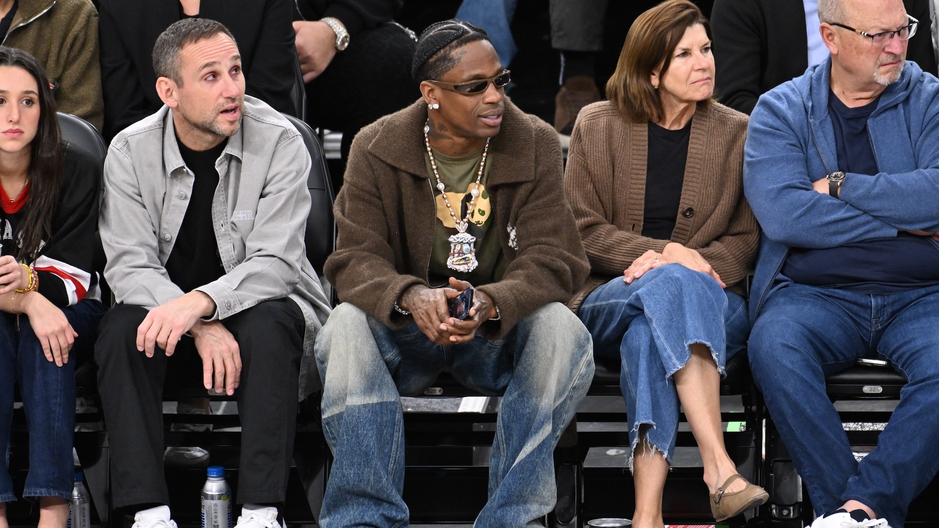 Travis Scott attends a basketball game between the Los Angeles Clippers and the Los Angeles Lakers at Intuit Dome on February 04, 2025 in Inglewood, California.