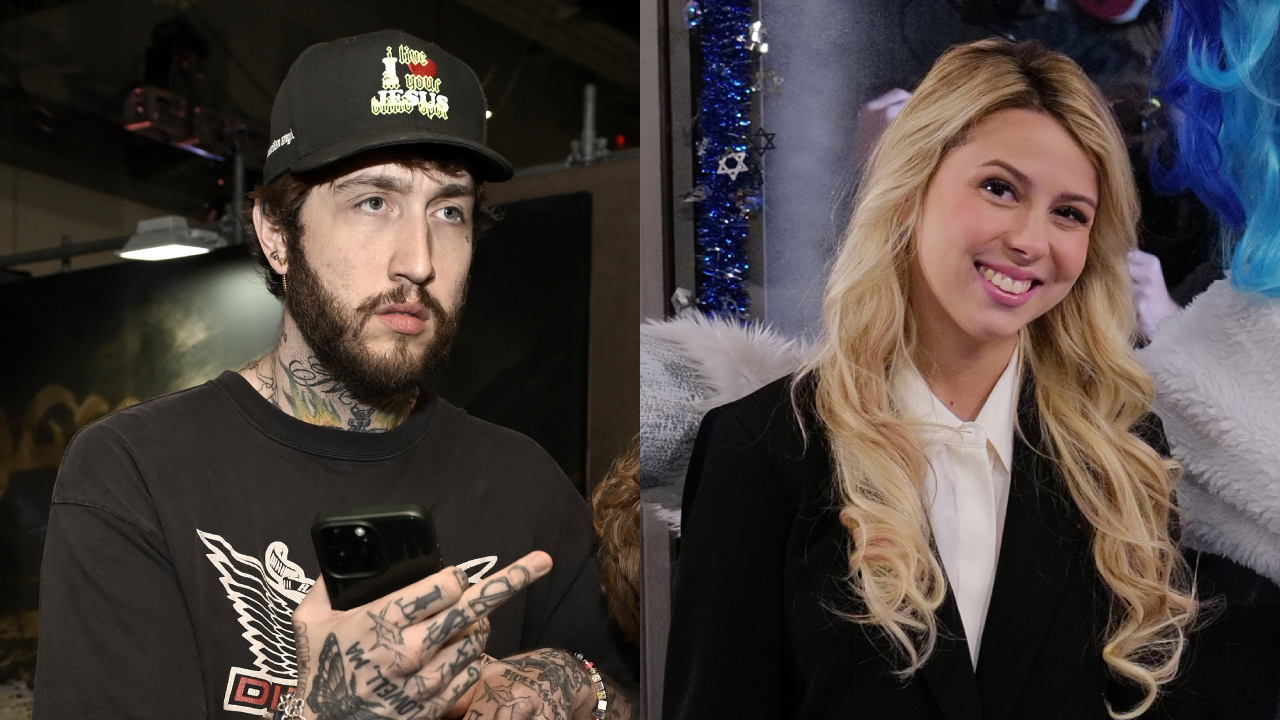(L) FaZe Banks with tattoos and a cap holding a phone. (R) Haliey Welch smiling with long blonde hair in a black blazer and white shirt.