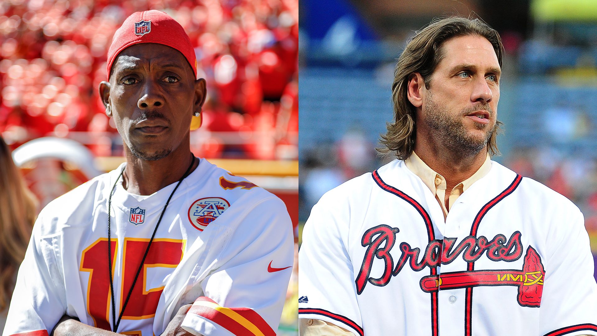 Retired MLB players Pat Mahomes Sr. and John Rocker in a split image.