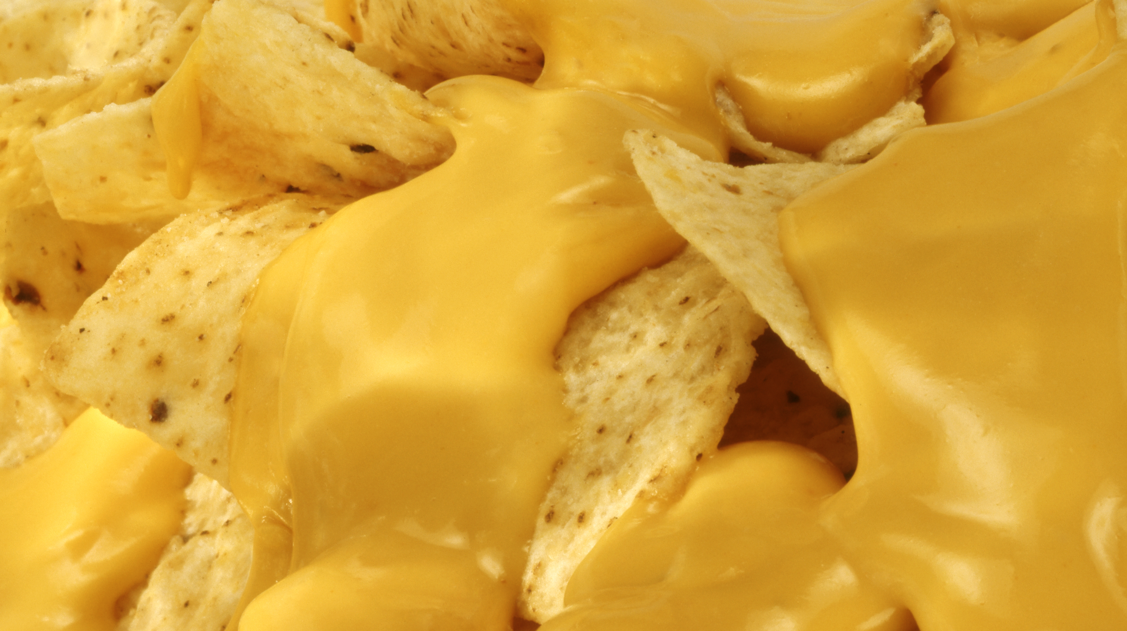 Close-up of nachos covered in melted cheese.